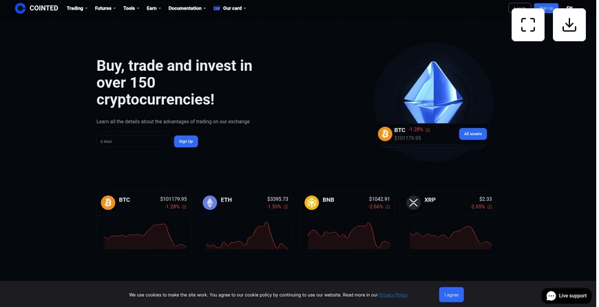 Cointed.io trading platform interface presented to users