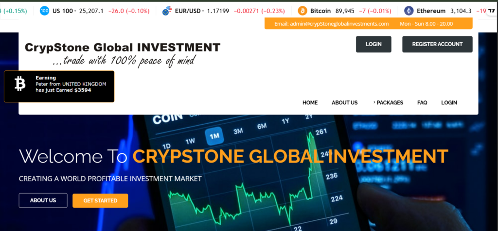 CrypstoneGlobalInvestments.com scam website homepage screenshot