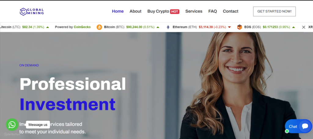 Globalminings.com scam website homepage screenshot