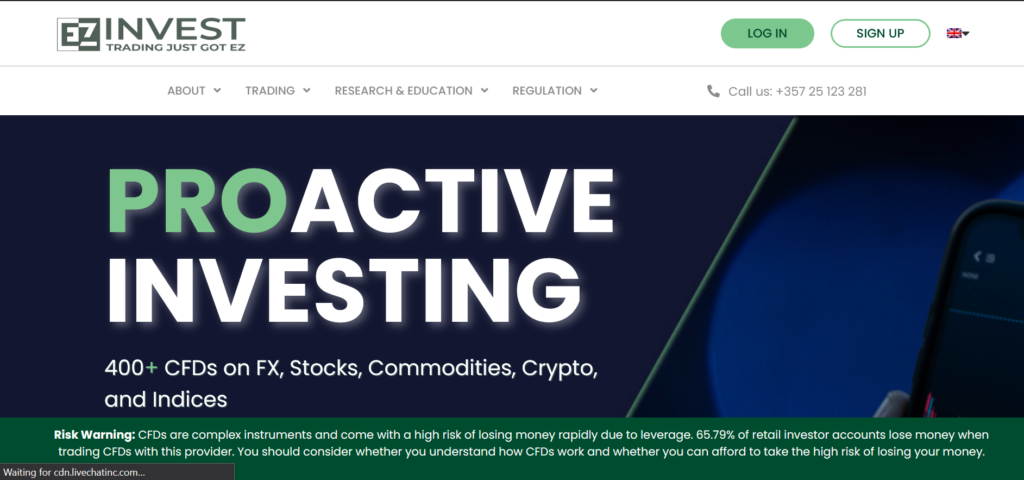 EZInvest.com scam website homepage screenshot