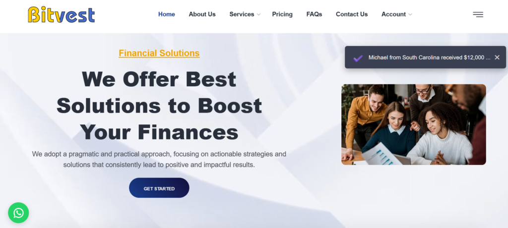 Bitvest.to scam website homepage