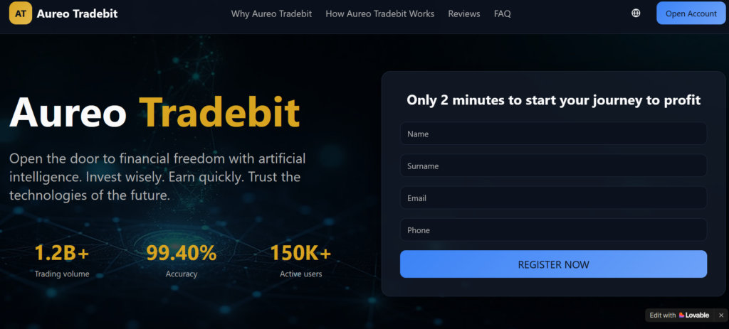 Aureotradebit.com scam warning showing high-risk crypto and forex trading platform alert