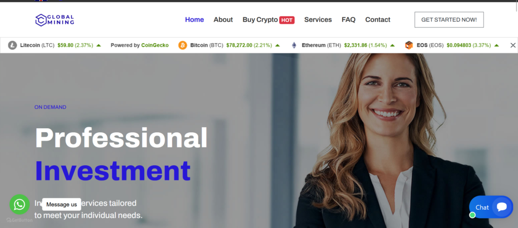 Globalminings.com scam warning showing high-risk crypto and forex investment platform alert