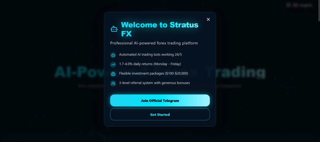stratusfx.trading scam warning showing high-risk crypto and forex signals investment platform alert