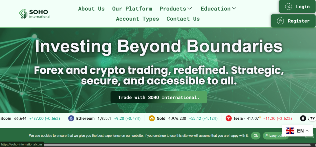 soho-international.com scam review warning showing high-risk crypto and forex investment platform alert