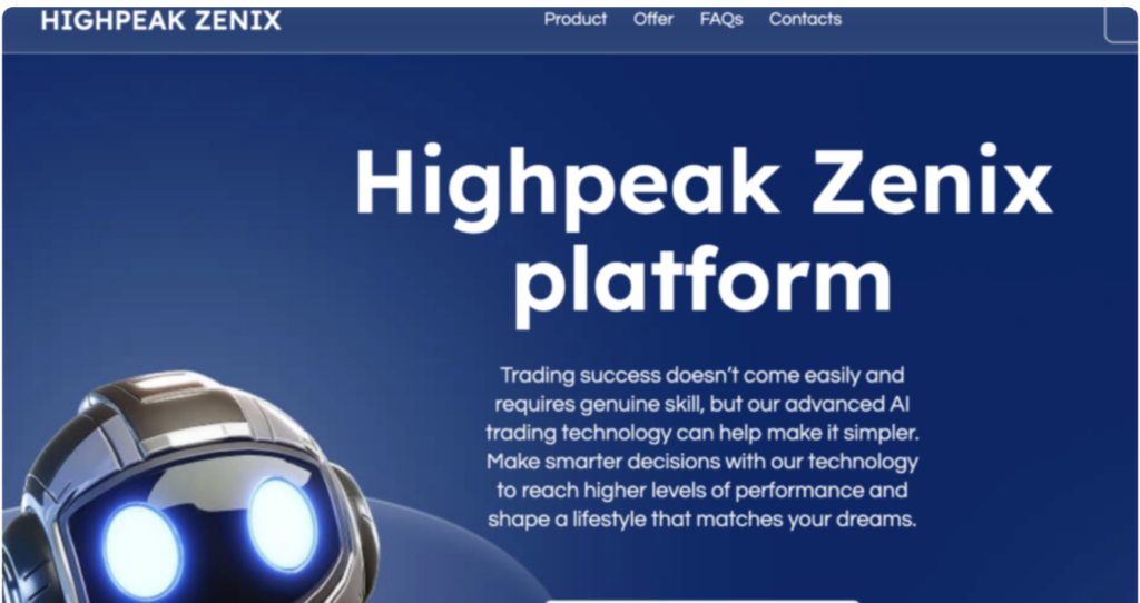 Highpeakzenix.org scam warning showing high-risk cryptocurrency investment platform alert
