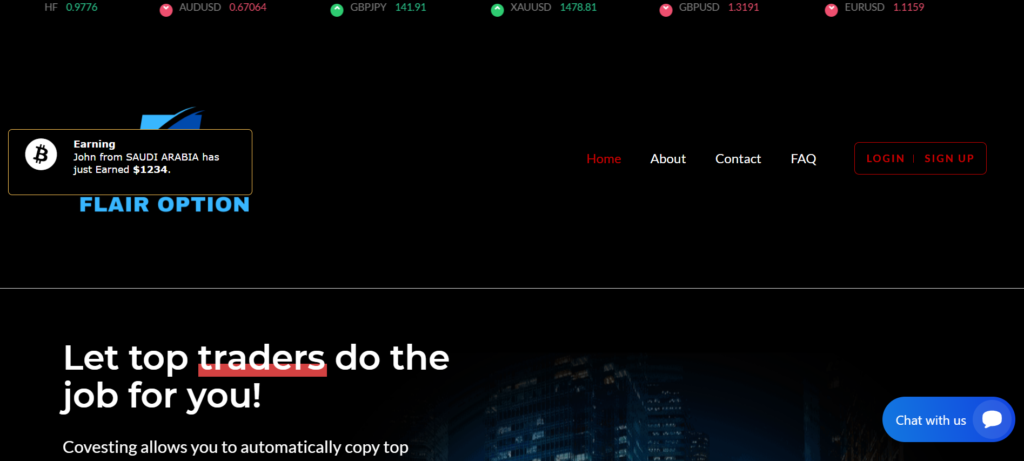 Flairoption.click scam review warning showing high-risk crypto and forex investment platform alert