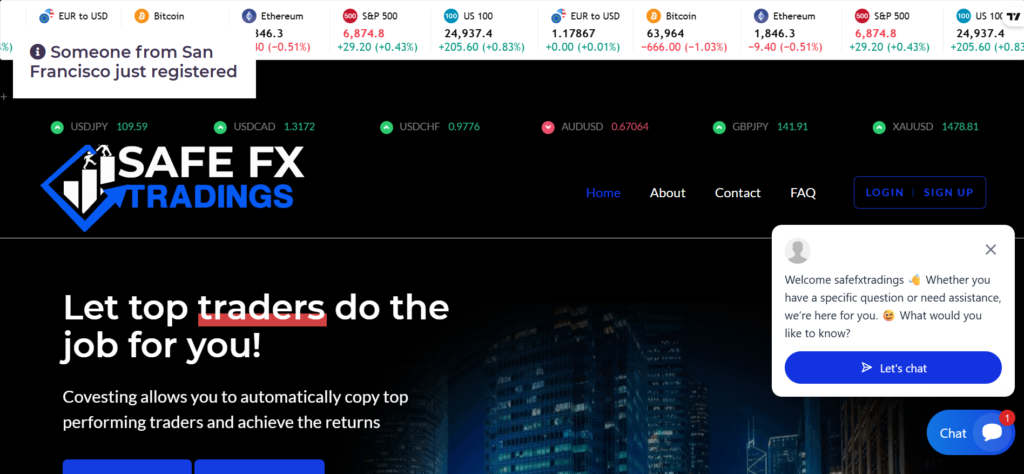 Safefxtradings.pro scam warning showing FCA unauthorised crypto trading and CFD investment platform risk alert